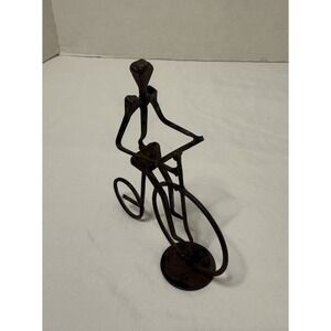 Vintage Spanish Welded Iron Cyclist Folk Art Sculpture Bike Rider Humanoid MCM